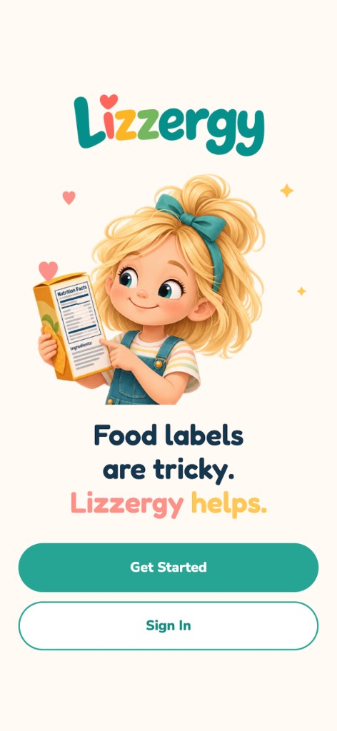 Lizzergy app welcome screen