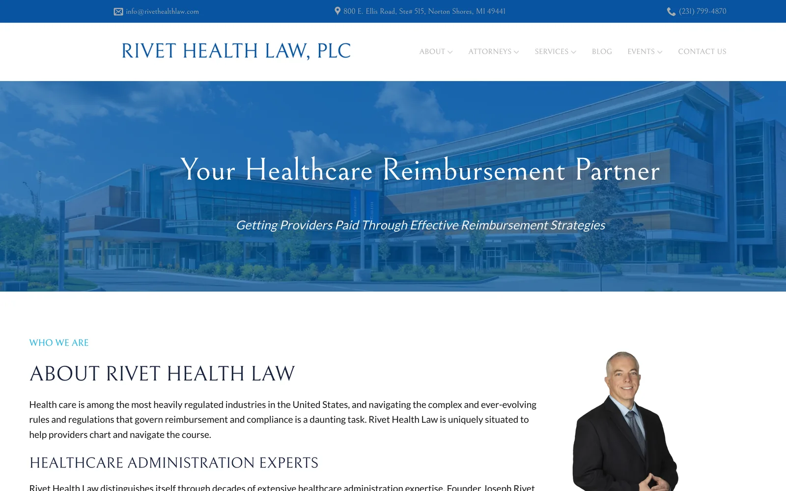 Rivet Health Law website before modernization