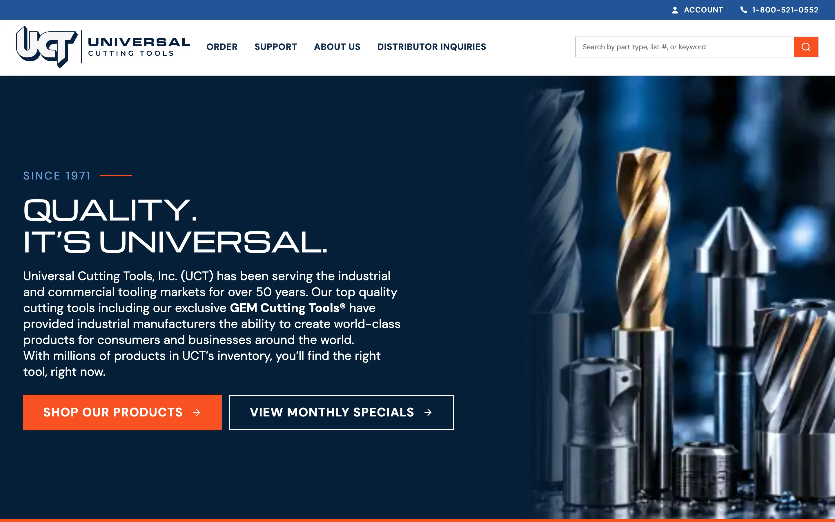 Universal Cutting Tools website, built by EGO